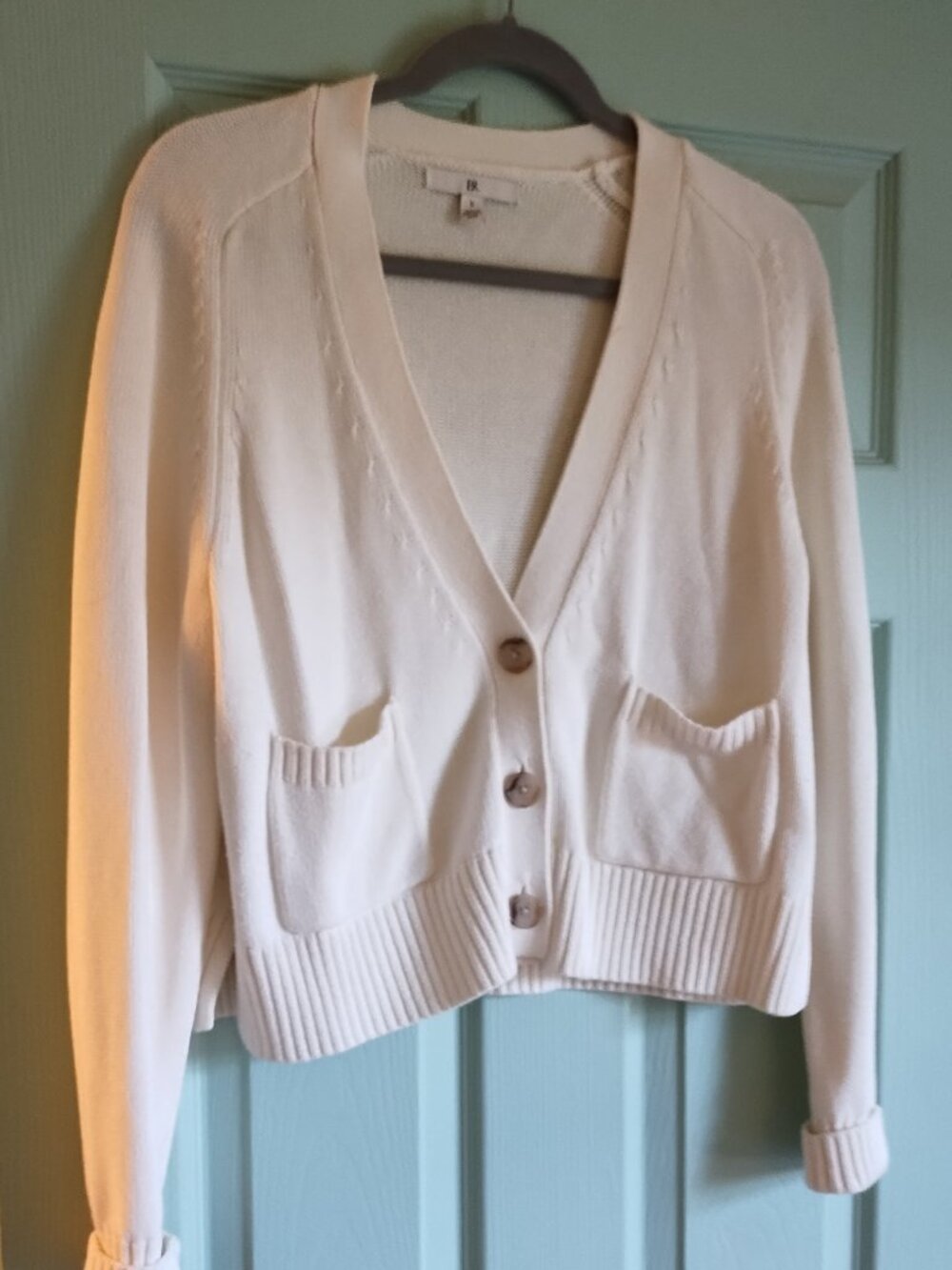 Banana Republic Ivory Cotton Silk Cropped Cardigan Small